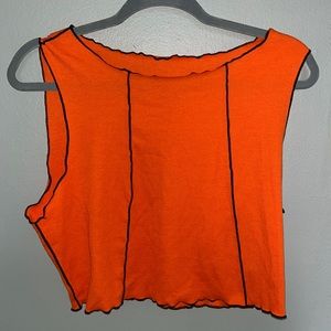Shein Plus Neon Orange Lettuce Trim Top